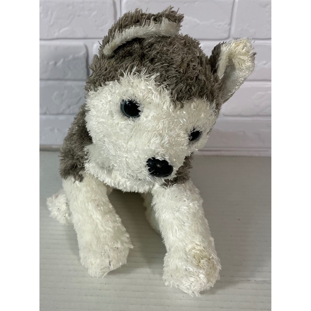 Ty Slush Husky Plush Toy Unisex Medium Grey White Blue Glitter Eyes Dog